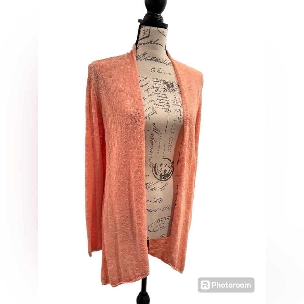 Eileen Fisher Linen Blend Open Front Cardigan Womens Size Small Coral - Picture 2 of 12
